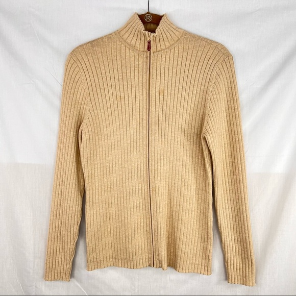 J. McLaughlin Sweaters - J. Mclaughlin Womens Full Zip Ribbed Tan Cardigan Size XL Closet Staple Casual